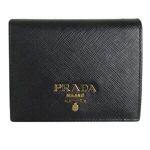Auth PRADA Bifold Wallet black leather